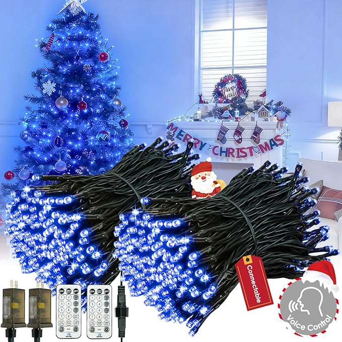 2026 New Voice Control Connectable 2PK 164FT 400LED Christmas String Lights Indoor Outdoor with Remote | Smart Twinkle Fairy String Lights 12 Modes & Timer for Xmas Tree Decor (Blue)