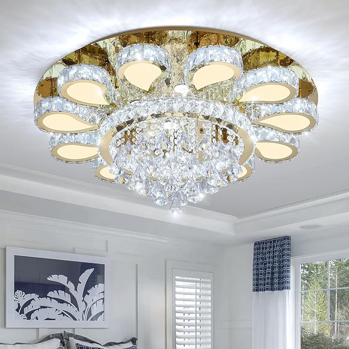 HAIXIANG Chandelier for Living Room Dining Room Modern LED Light Chandeliers Fixtures Remote Dimmbale Lighting Gold Crystal Lights