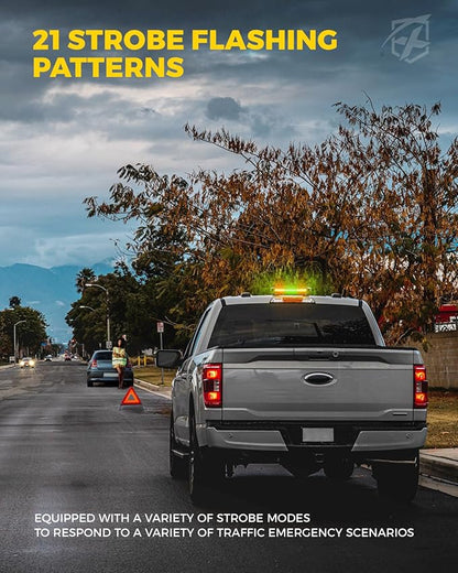 Xprite Amber Green Rooftop Emergency Strobe Light Bar, Beacon Safety Flashing Warnin Lights w/Magnetic Base for Construction Trucks Plows Postal Security Cars