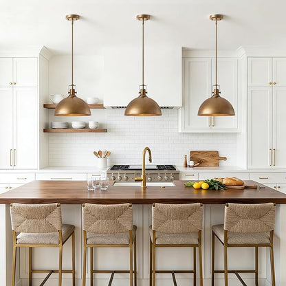 LamQee 13 Inch Antique Brown Metal Pendant Light Kitchen Island, Farmhouse Modern Dome Pendant Light Fixtures Ceiling Hanging Lighting Chandelier for Dining Room Over Table, Bar, Hallway, Entryway
