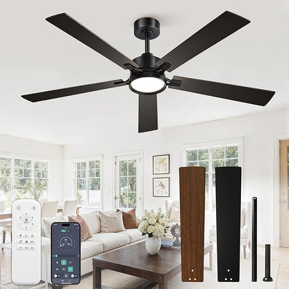 60 Inch Ceiling Fan with Lights and Remote, Smart APP Control, Dimmable with All-Setting Memory, Quiet DC Motor Reversible Blades, Damp Rated Modern Ceiling Fan for Bedroom Patio Living Room