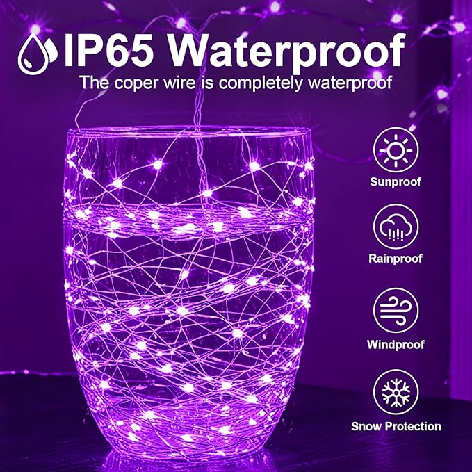 1Pack USB Plug in Fairy String Lights,16ft 50 LED Copper with Remote and Timer, 8 Modes Waterproof Twinkle String Lights Battery Powered for Bedroom Indoor Party Wedding Christmas Decoration (Purple)