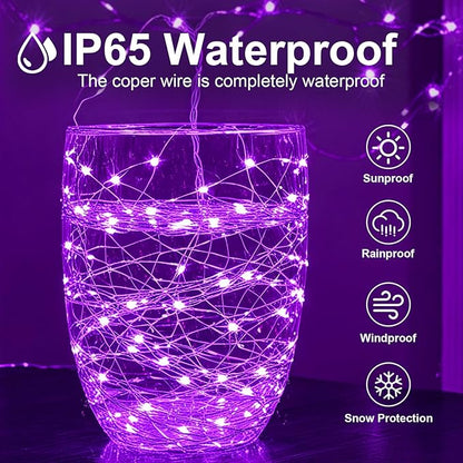 2Pack USB Plug in Fairy String Lights,16ft 50 LED Copper with Remote and Timer, 8 Modes Waterproof Twinkle String Lights Battery Powered for Bedroom Indoor Party Wedding Christmas Decoration (Purple)