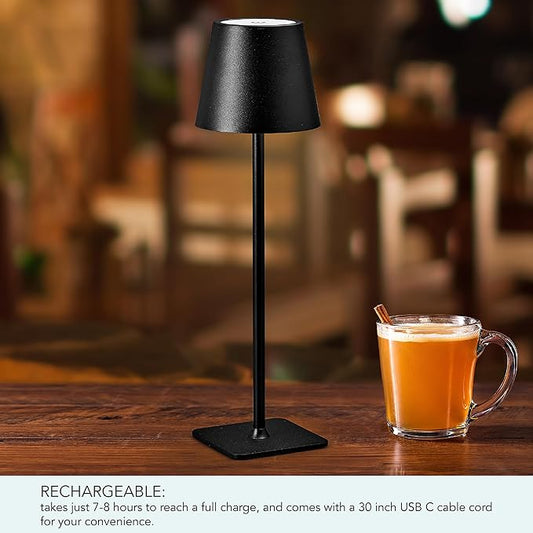 Mikasa 14.8 Inch LED Rechargeable Table Lamp - Touch Control Desk Lamp with Stepless Dimming, 3 Color Temperature Settings, 54 LED Lights, 30 Hour Runtime, Cordless Portable Design, Black
