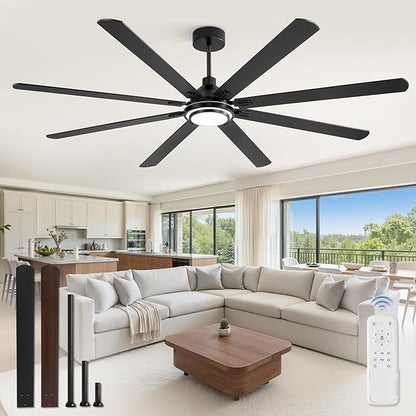 Fanbulous 84 Inch Ceiling Fans with Lights and Remote, Black Ceiling Fan with 8 Dual-Color Blades, Indoor/Outdoor Large Ceiling Fans, Reversible DC Motor, 6-Speed, 3CCT for Living Room Kitchen Patio