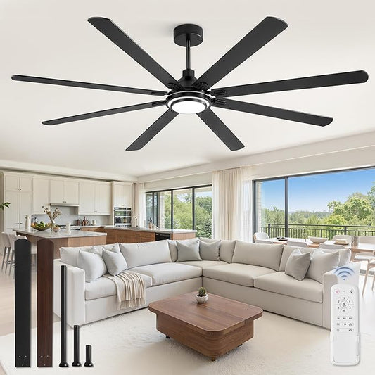 Fanbulous 84 Inch Ceiling Fans with Lights and Remote, Black Ceiling Fan with 8 Dual-Color Blades, Indoor/Outdoor Large Ceiling Fans, Reversible DC Motor, 6-Speed, 3CCT for Living Room Kitchen Patio