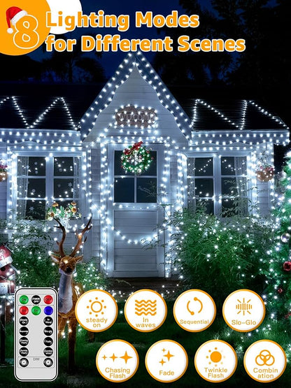 BrightChristmas 600 LED 196 FT Christmas Lights, Waterproof String Lights with Remote and Timer, Christmas Tree Lights with 8 Modes Dimmable, Fairy Lights for Holiday Decor (Cool White)
