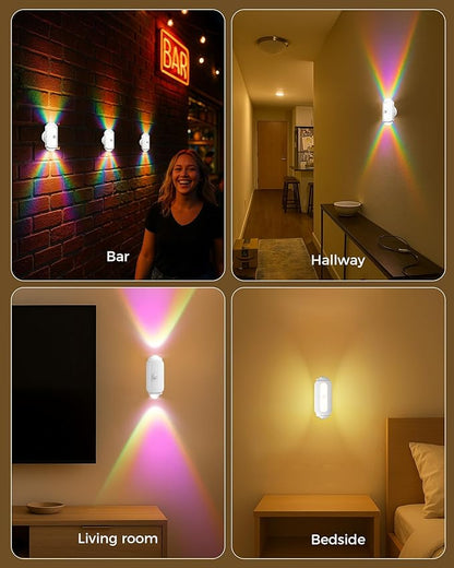 4 Pack Motion Sensor Wall Light, Magnetic Wireless RGB Dimmable Wall Lamps, Rechargeable Wireless Hallway Lights, Battery Operated Lighting for Stairs, Bedroom, Bathroom, Bar Decor