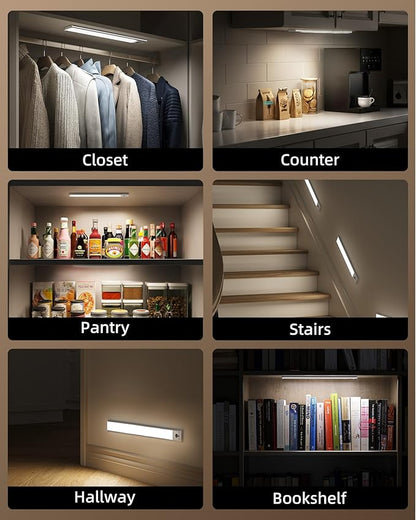 EZVALO 16.5-inch Under Cabinet Lighting, 4000mAh Rechargeable Motion Sensor Light Indoor, Magnetic Closet Lights, with Dimmable & 3 Color Temps, Wireless Under Counter Lights for Kitchen (4-Pack)