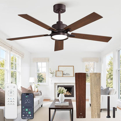 42 Inch Ceiling Fan with Lights and Remote, Smart APP Control, Dimmable with All-Setting Memory, Quiet DC Motor Reversible Blades, Damp Rated Modern Ceiling Fan for Bedroom Patio Living Room
