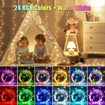 50ft Fairy Lights Plug in, Dimmable 25 Colors 14 Modes RGB+Warm White Color Changing String Lights,150LED Twinkle Lights with Remote, Christmas Fairy Lights for Indoor Outdoor Party Xmas Décor
