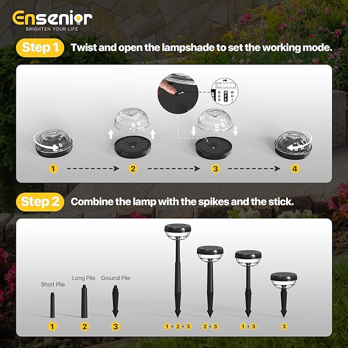 Ensenior 8 Pack Solar Pathway Lights, Multicolor & Warm White LED, IP65 Waterproof, Garden Back Yard Solar Lights Outdoor Decorative