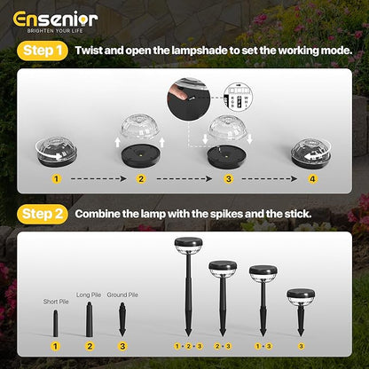 Ensenior Solar Pathway Lights IP65 Waterproof, RGB Color Changing & 6500K Cool White, 8-16Hr Runtime, Flower Pattern Garden Lights for Walkway Porch Yard - 6 Pack