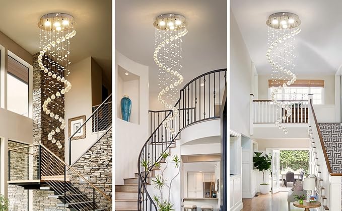 AGV LIGHTING Modern Crystal Chandelier, 4-Light Pendant, H50 x D16, White, Indoor, Bedroom, Dining Room, Living Room, Lobby