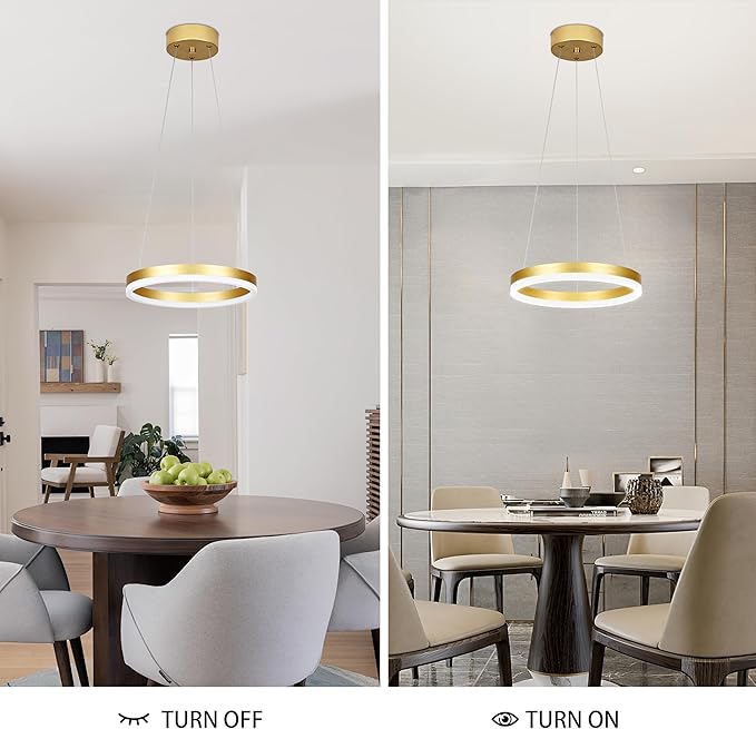 12" Gold Led Ring Chandelier Ring Modern Led Chandelier Modern Pendant Lights Adjustable Height Light Contemporary Light Fixture for Kitchen Island Bedroom Kitchen Island Dining Room