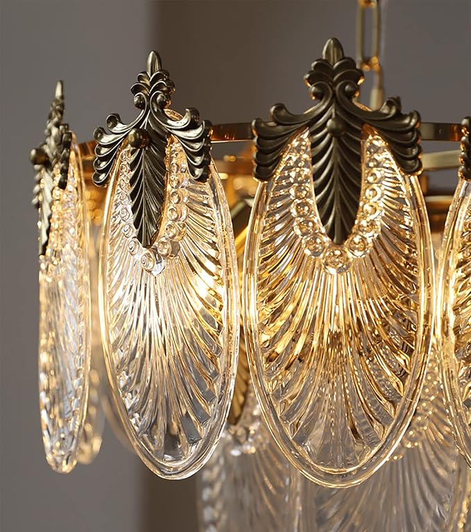 KELUOLY Antique Chandelier 3-Tier Glass Crystal Chandeliers, 9-Lights Gold Round Pendant Light 23.6" Brushed Brass Adjustable Height, Applicable to Dining Room, Bedroom, Living Room, Foyer, Kitchen