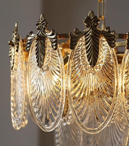 KELUOLY Antique Chandelier 3-Tier Glass Crystal Chandeliers, 9-Lights Gold Round Pendant Light 23.6" Brushed Brass Adjustable Height, Applicable to Dining Room, Bedroom, Living Room, Foyer, Kitchen