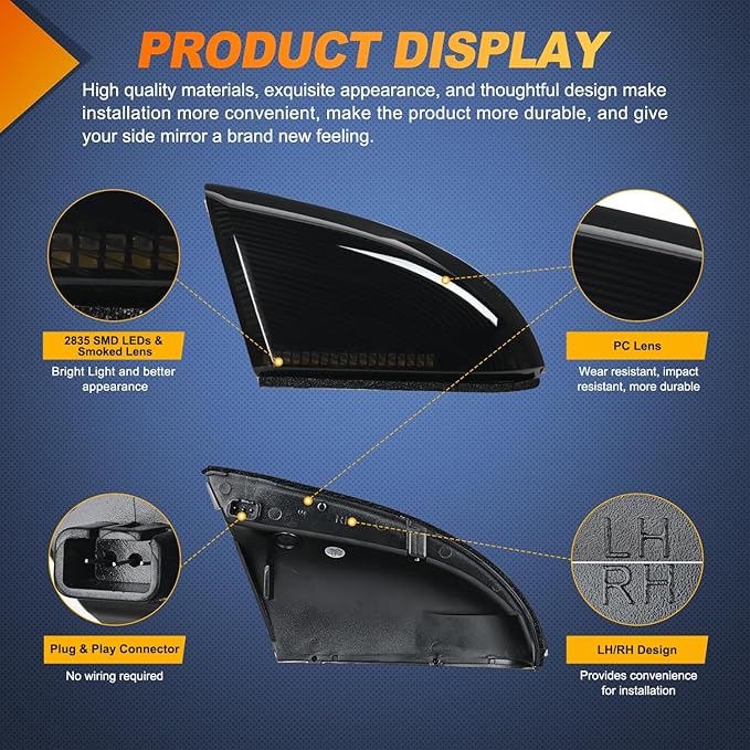 Nilight Side Mirror Marker Light Switchback Amber Turn Signals White Puddle Lights Smoked Lens Plug and Play Compatible With 2009-2018 Ram 1500 2500 3500 2009-2022 Classic