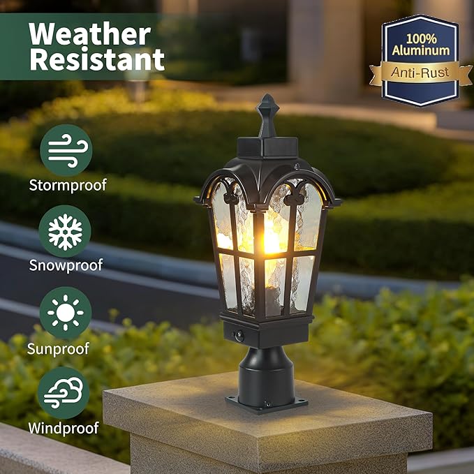 Motion Sensor Outdoor Post Lights Waterproof Dawn to Dusk Sensor Post Light Fixture Outdoor Anti-Rust Waterproof Exterior Lamp Post Lighting for Yard Pathway Driveway Fence -2 Pack