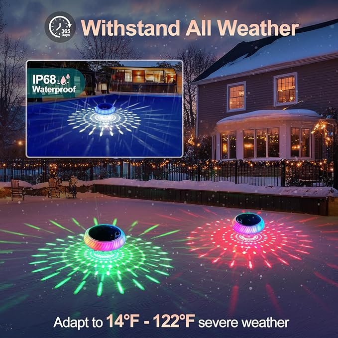 Askyli Floating Pool Lights, IP68 Waterproof Solar Pool Lights That Float, Up and Down Color Changing Solar Floating Pool Light with 7 Dynamic Lighting Effects, Floating Light for Pools,Party(1)