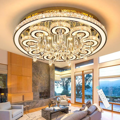 HAIXIANG Modern Glam Chandelier LED Crystal Light Interior Luxury Ceiling Chandeliers Remote Dimmable Lights Fixture 40 Inches Gold Large Size Light