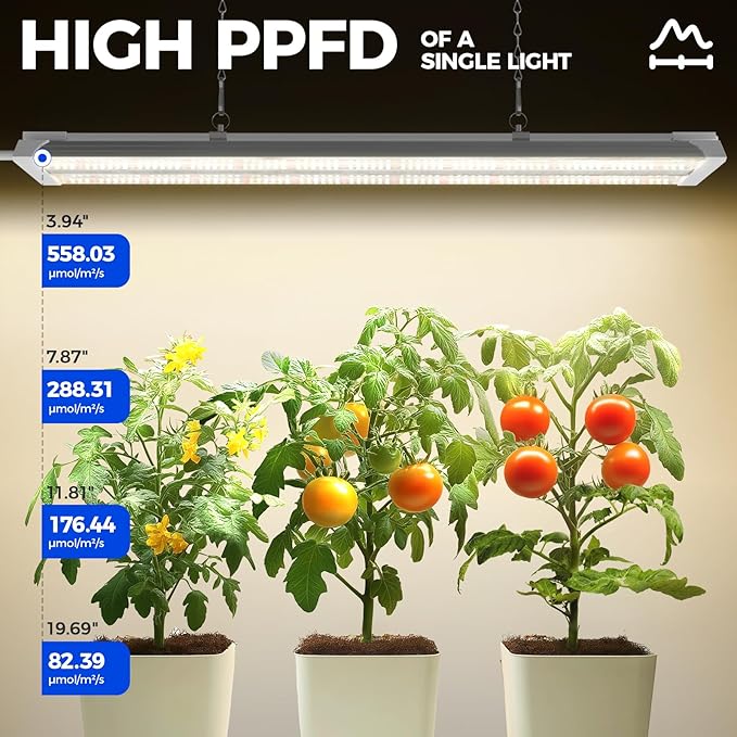 Barrina TX36 2FT LED Grow Light, 144W(4 x 36W, 800W Equivalent), High PPFD, Full Spectrum, Mechanical Timer, Hanging Plant Lights for Indoor Growing, Seedlings with On/Off Switch, Linkable, 4 Packs