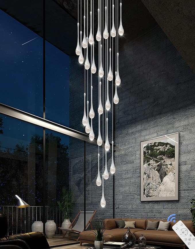 ykolupty 138" Large Crystal Chandelier for High Ceiling Modern K9 Crystal Raindrop Chandeliers Lighting Round Ceiling Light Entryway Staircase Foyer Villa LED Dimmable 2700-6000K