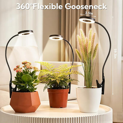 Grow Lights for Indoor Plants - 2 in 1 Grow Lights for Indoor Plants 3 Colors Plant Lights with 360 Gooseneck 48 LEDs Full Spectrum Plant Lights Auto Timer 3/9/12Hrs, 10 Brightness 6 Pack（Black）