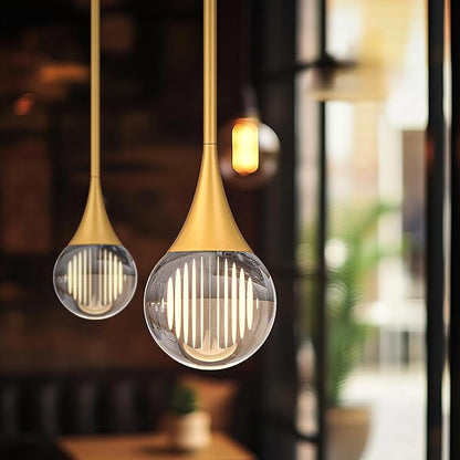 3-Pendant Lights Kitchen Island, Painted Gold Globe Crystal Ceiling Hanging Light Fxitures, LED Light Fixtures Metal Rod Ceiling Glass Pendant Lighting for Kitchen Island Dining Room Bar