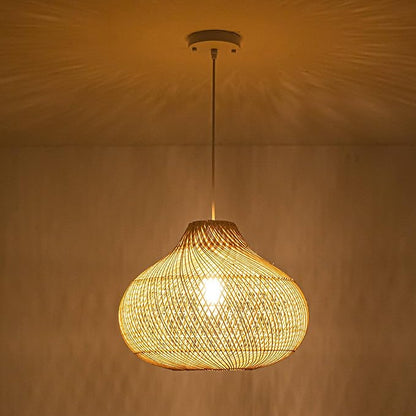 Rattan Pendant Light, 16.5" Hand-Woven Wicker Chandelier Boho Hanging Light Fixture, Farmhouse Natural Raindrop Basket Ceiling Light for Dining Room Kitchen Island Bedroom Living Room, E26