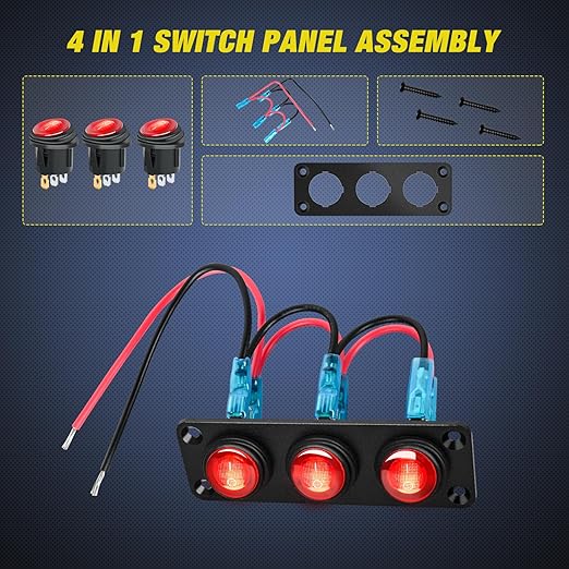 Nilight 3 Gang Rocker Switch Panel 12V Waterproof On-Off Toggle Switches with Red LED Light 3 Pin for Automotive Lights Marine Boat Car Camper Truck Vehicles