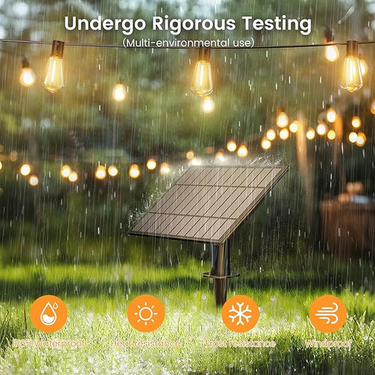 OHLUX 35FT Solar Globe String Lights Outdoor, Waterproof Solar Patio Lights with Remote, 17 Shatterproof LED Filament ST38 Bulbs, 2200K Soft White Dimmable Edison Hanging Lights for Gazebo Deck