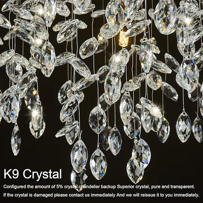 Gold Crystal Tree Branches Chandelier,23" Modern Round Crystal Chandeliers for Dining Room, K9 Crystal Lighting Fixture Chandelier for Bedroom, Living Room, Foyer,Kitchen Island,Bathroom