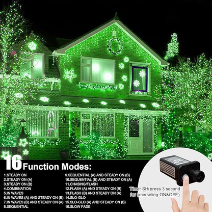 LAMPHOME 99ft St Patricks Day Green String Lights, 300 LED Transparent Wire Fairy StarryMini Light Plug in, 16Lighting Modes for Indoor Outdoor Xmas Tree Wedding Party Decoration
