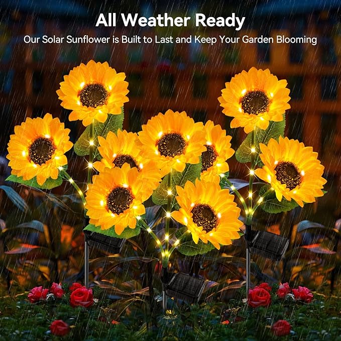 KOOPER Solar Lights Outdoor Garden Decor - Upgraded 3 Pack with 9 Sunflower Lights, Waterproof Solar Outdoor Lights Auto ON/Off Solar Decorative Lights for Garden, Patio, Backyard