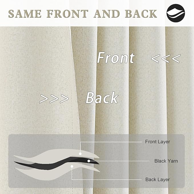 DUALIFE 132 Inch Natural Linen Blackout Curtains 11 FT Long for Hall Ceiling Back Tab Loop Pocket Curtains Pinch Pleated Drapes for Patio Sliding Glass Door,W50 x L132,2 Panels Natural Birch Color