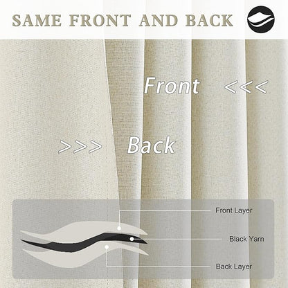 DUALIFE 132 Inch Natural Linen Blackout Curtains 11 FT Long for Hall Ceiling Back Tab Loop Pocket Curtains Pinch Pleated Drapes for Patio Sliding Glass Door,W50 x L132,2 Panels Natural Birch Color