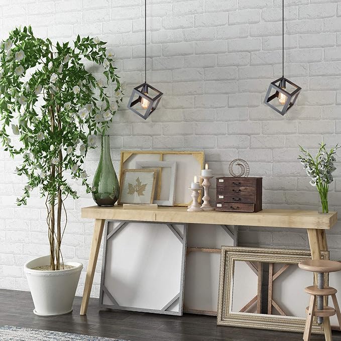 LNC Black Geometric Pendant Lighting, Geometric Modern Square Hanging Light Ceiling Fixture for Kitchen Island, Foyer, Hallway, Bedroom and Entryway