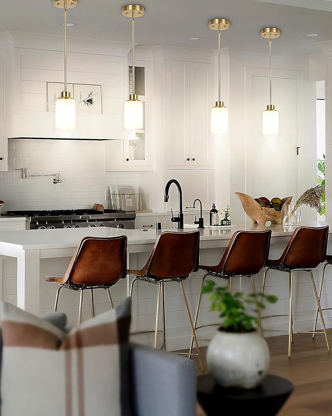 1-Light Mini Pendant Light Fixtures, 3-Pack Modern Hanging Ceiling Lighting, Adjustable Height, Gold Pendant Lamp with Dual Glass for Kitchen Island Bedroom