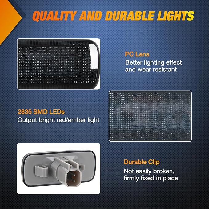 Nilight Wheel Fender Side Marker Lights 4 PCS 3 LED Red Amber Front Rear Clearance Waterproof Plug And Play Smoked Lens Light Compatible With 2010-2018 Dodge Ram 2500 3500 Super Duty