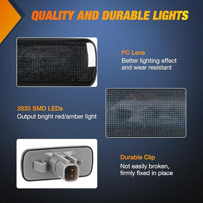 Nilight Wheel Fender Side Marker Lights 4 PCS 3 LED Red Amber Front Rear Clearance Waterproof Plug And Play Smoked Lens Light Compatible With 2010-2018 Dodge Ram 2500 3500 Super Duty