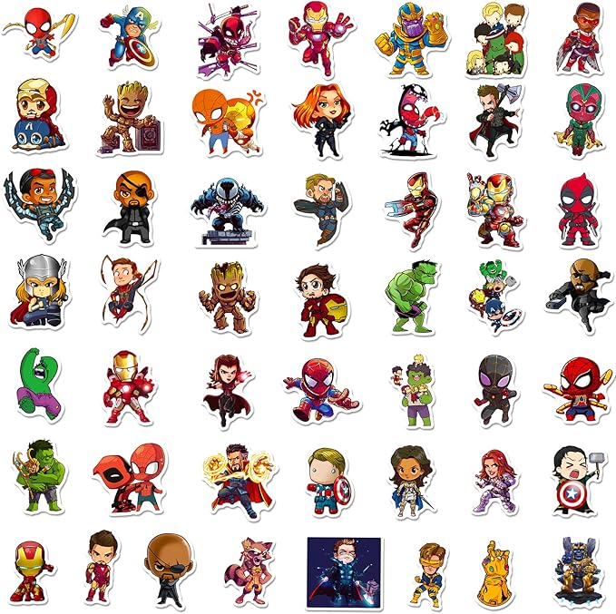 200PCS Cartoon Character Superhero Stickers for Kids Waterproof Vinyl Superhero Stickers Bulk for Water Bottles Skateboard Luggage Laptop Bumper Boys Teens Adults