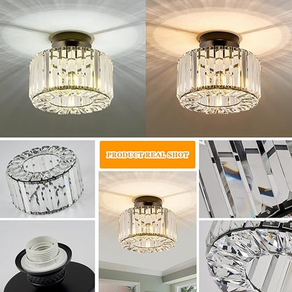 BUXVRCS Crystal Ceiling Light Fixture - Semi Flush Mount Ceiling Light Modern Chandelier Hallway Light Fixtures Ceiling Flush Mount Light Fixtures for Kitchen Bedroom Bathroom Entryway (Black)