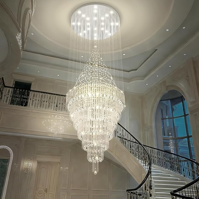 Flashing God D59''X H120'' Extra Large Chandeliers for High Ceilings Crystal Raindrop Chandeliers Large Villa Chandelier Entrance Foyer Ceiling Light LED Dimmable 2700K-6000K