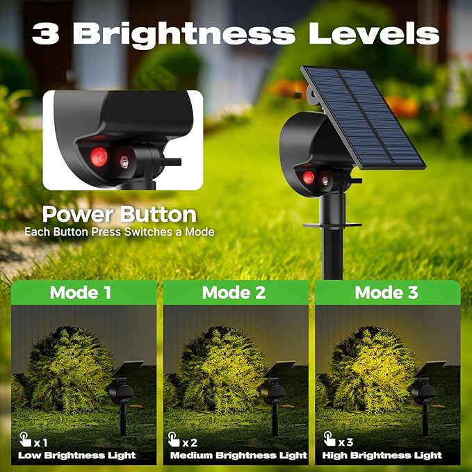 nipify 1 Pack Solar Spot Lights Outdoor Waterproof with 3 Modes, Solar Spotlight Light for Outside Yard Landscape Lighting Pathway Lights Wall,Warm White