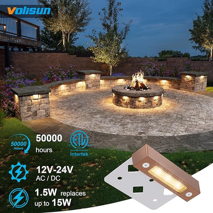 VOLISUN 8 Pack 4 Inch Retaining Wall Lights, Waterproof LED Hardscape Lighting, Cuttable Low Voltage Landscape Lighting, 12V Paver Lights, 1.5W Outdoor Step Lights, 2700K Soft White, ETL