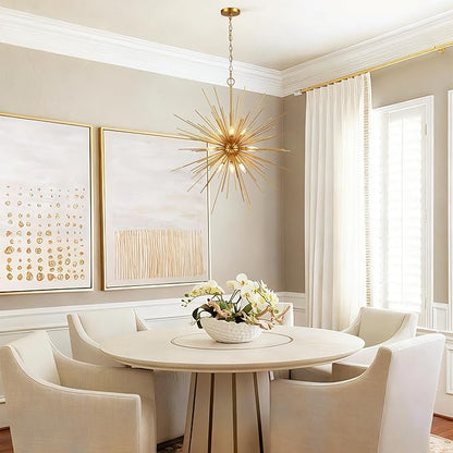 Untrammelife 33in Modern Gold Sputnik Chandelier, 9-Light Starburst Pendant Light Fixture, Mid-Century Firework Ceiling Fixture for Entryway, Dining Room, Living Room, Bedroom, Kitchen