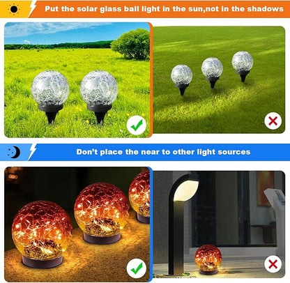 MLKNK Solar Globe Lights Outdoor Waterproof-Solar Balls-Solar Garden Lights-Orbs for Outside 2 Pack Cracked Glass Ball for Lawn Patio Yard Backyard Decorations