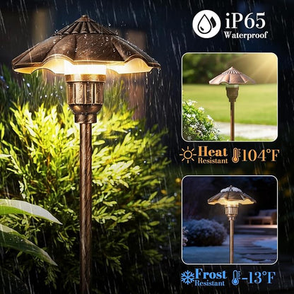 Low Voltage Pathway Lights Wired, 5W, 12-24V AC/DC, 2900K Landscape Lighting Kit, IP65 Outdoor Waterproof Light for Yard Lawn Garden, Cast-Aluminum LED Walkway Lights, 6 Pack