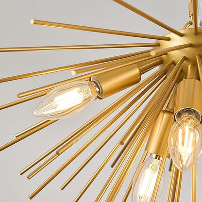 Gold Sputnik Ceiling Light, 6-Light Starburst Chandelier Ceiling Lights Mid Century Modern Satellite Flush Mount Light Solid Metal for Entry Kitchen Sink Dining Room